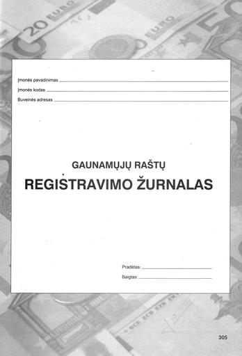 Gaunamų dokumentų registravimo žurnalas.A4/40