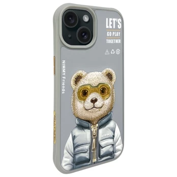 Nimmy etui iPhone 15 6.1" pilka/pilka Cool&Cute 2.0 Bear