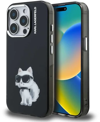 Dėklas Karl Lagerfeld IML Aquarelle Choupette Case for iPhone 15 Pro Juodas