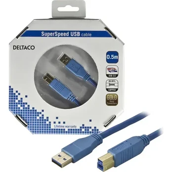 Kabelis DELTACO USB 3.0 "A-B", 0.5m, mėlynas / USB3-105-K