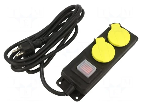 Extension lead | 3x1.5mm2 | Schuko | Sockets: 2 | rubber | black | 3m | 16A