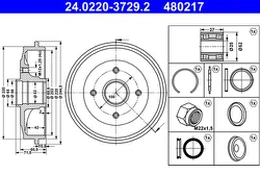 ATE 24.0220-3729.2 Brake drum kaina