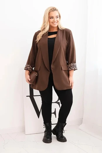 Moteriškas Plus Size švarkas, rudos spalvos