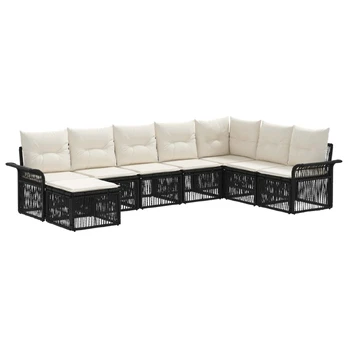 Sodo Sofų Rinkinys 8 pcs Juoda poliratanas