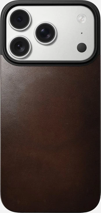 Dėklas Nomad Magnetic Leather Back, rustic ruda (Horween), Magsafe - iPhone 17 Pro