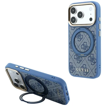 Dėklas Guess PU 4G Ring Stand MagSafe Case for iPhone 18 Pro Mėlyna
