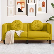 Dvivietė sofa su pagalvėlėmis, geltonos spalvos, aksomas kaina