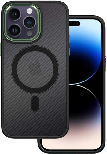 Tel Protect Magnetic Carbon dėklas skirtas Apple iPhone 15 Plus juodas-žalias