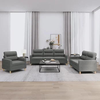 Sofa Sofos komplektas su pagalvėlėmis, 3 dalių, pilkas, audinys