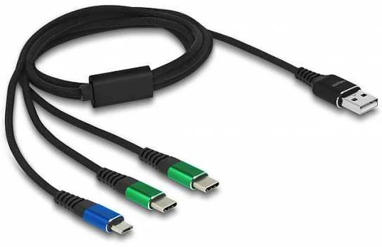 Kabelis USB Delock USB-A - 2x USB-C + microUSB 1 m Juodas (87882)