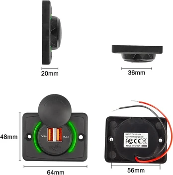 Dvigubas Usb įkroviklis 12-24v su Qc 3.0 ir dangteliu