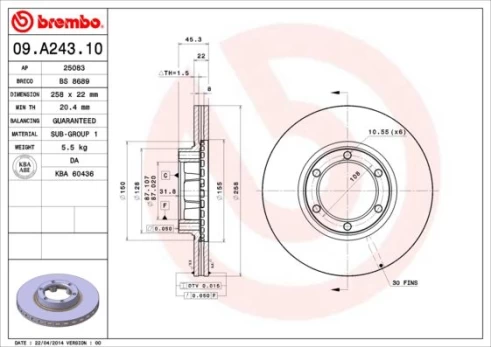 Stabdžių diskas BREMBO 09.A243.10