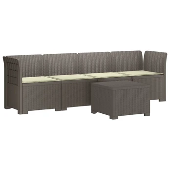 4 vietų sodo sofa su pagalvėmis pintinės išvaizdos PP