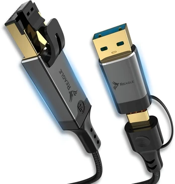 USB kabelis Reagle USB-A + USB-C - RJ-45 1 m Juodas