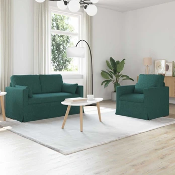 Sofa 2 pcs Tamsiai žalia 139 x 78 x 80 cm audinys