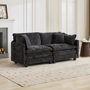 Modulinė sofa, chenilės audinys, juoda, 2 vietų