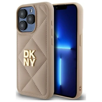 DKNY Quilted Stack Logo iPhone 15 Pro Max dėklas – smėlio spalvos