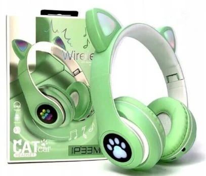 Ausinės bluetooth Cat ears, belaidės, vaikiškos, spalva: žalia