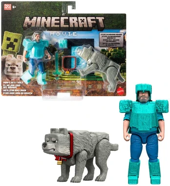 Mattel Minecraft The Movie Steve & Wolf set 2 figures