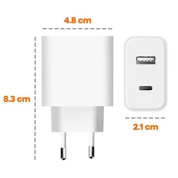 Originalus Xiaomi USB + USB-C 33W maitinimo įkroviklis baltas