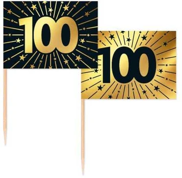 Globos Europe Bv Guld og sort kageflag 100, 50 stk