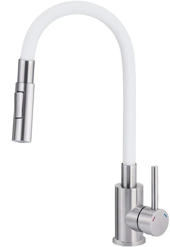 Kitchen faucet with bent spout - 2 types of spray