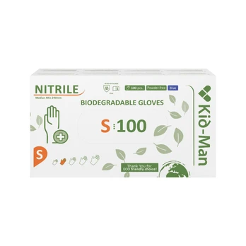 KID-MAN BIODEGRADABLE nitirilinės pirštinės S, mėlynos