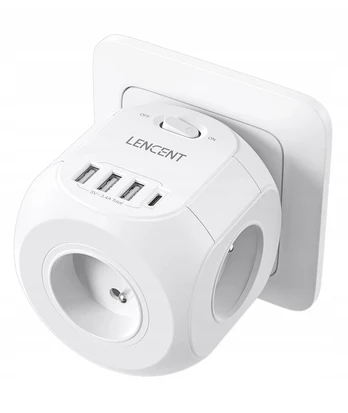 Usb lizdas Lencent su 4 lizdais, 3 usb, 1 tipo c prievadas, įkroviklis