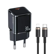 Incarcator Priza 1xUSB-C GaN 30W + Cablu Lightning 1.2m - USAMS (UXTZH01) - Black kaina