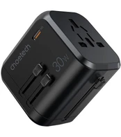 Juodas universalus kelioninis adapteris 30W 3x USB-A, 1x USB-C "Choetech PD5008"