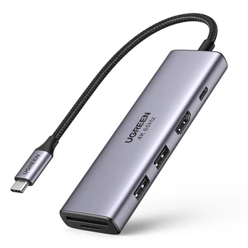 Dock stotelė Ugreen USB-C - 2xUSB 3.0/HDMI/USB-C USB-C male, 2xUSB 3.0/HDMI/USB-C female, pilka