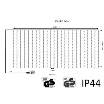 Kalėdinė girlianda 600 LED 6x3 m