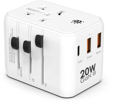 Boompods Pasaulinis kelioninis kištukas 20 W, baltas
