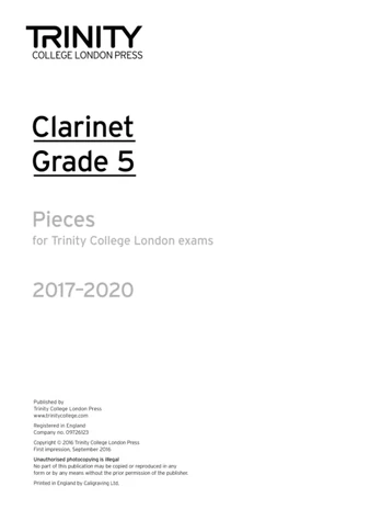 Trinity College London: Clarinet Exam Pieces Grade Grade 5 2017 - 2020 (part only)