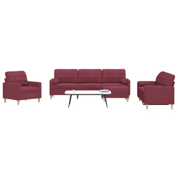 Sofa Sofos komplektas su pagalvėmis/pakoja, 4 dalių, vyno raudona
