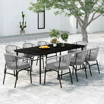 Sodo valgomojo komplektas, 9 dalių, pilkas