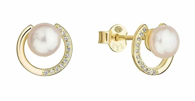 Evolution Group Gold-plated stud earrings with real pearls 21067.1