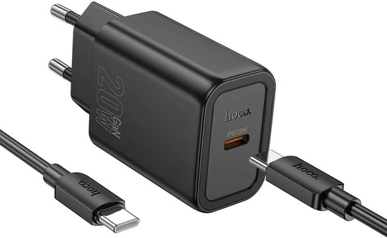 HOCO wall charger Type C + cable Type C to Type C PD QC 20W N60 juodas