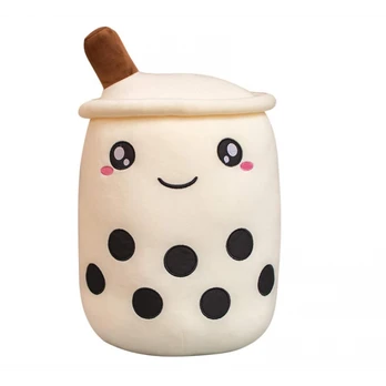Mielas pliušinis žaislas / pagalvė Boba Bubble Tea, balta