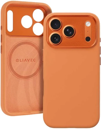 Liavec Silk Shield dėklas su Metal Camera Frame skirtas Apple iPhone 17 Pro Max oranžinės spalvos