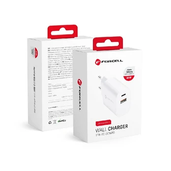 Įkroviklis Forcell (1xUSB-C 1xUSB 3A 30W) baltas