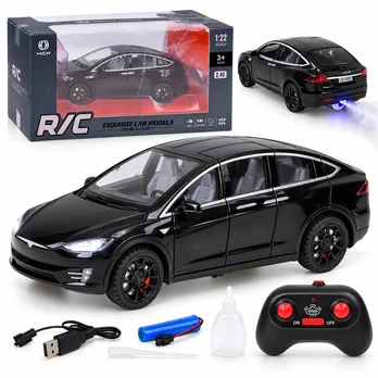 Jokomisiada Tesla Model X RC 1:22 Die-Cast Remote-Controlled Car with LED Lights and Smoke Effect RC0772