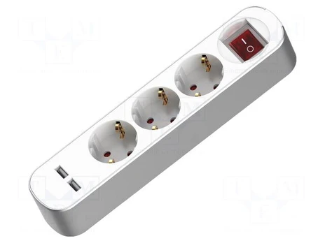 Extension lead | 3x1.5mm2 | Schuko | Sockets: 5 | PVC | white | 3m | 16A