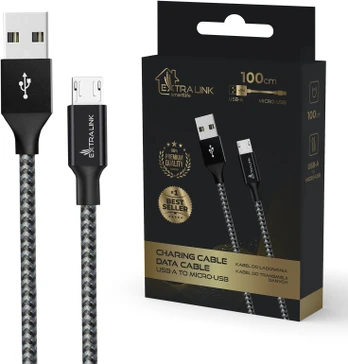 Extralink Smart Life 15W, USB-A - microUSB, 100cm, PVC, 5V 2.4A, juoda