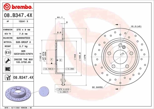 Stabdžių diskas BREMBO 08.B347.4X