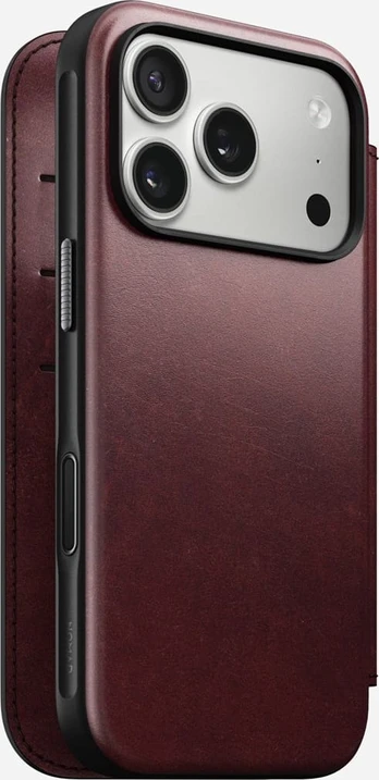 Dėklas Nomad Modern Leather Folio, burgundy (Horween) - iPhone 17 Pro