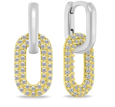 Brilio Silver Oval bicolor 2in1 earrings with zircons EA1177WY