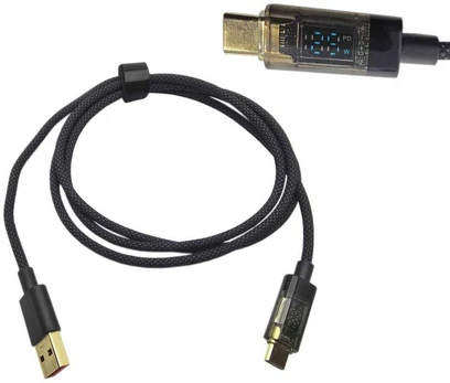 Akso USB A - USB C laidas su vatmetru - juodas pintas - 2 m