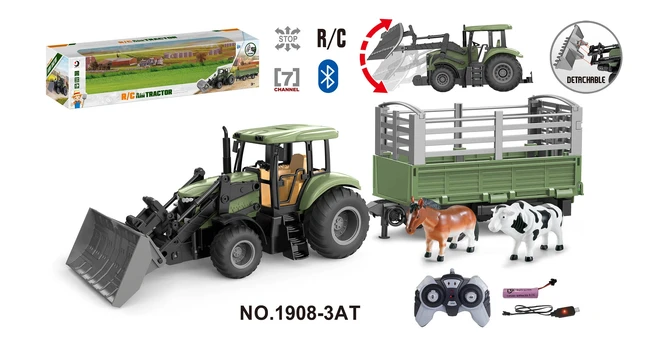 Green Tractor with Trailer R/C 1:20 + Animals
