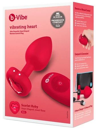 Le Wand Vibrating Heart Plug M/L Red Analinis kaištis